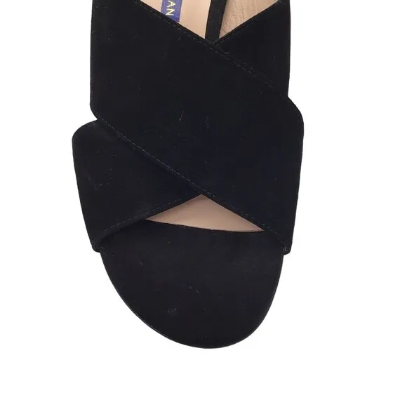 STUART WEITZMAN BLACK CROSS STRAP SUEDE SANDALS