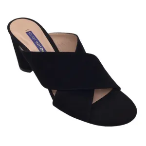STUART WEITZMAN BLACK CROSS STRAP SUEDE SANDALS