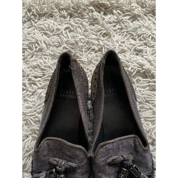 Stuart Weitzman Shoes Silver Wingtip 6 M Metallic Tassel Gold Slip On Loafers