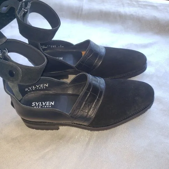 Sylven New York Lennox Croc Embossed Ankle Strap Shoes Sz 7