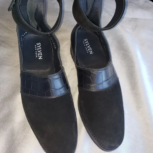 Sylven New York Lennox Croc Embossed Ankle Strap Shoes Sz 7