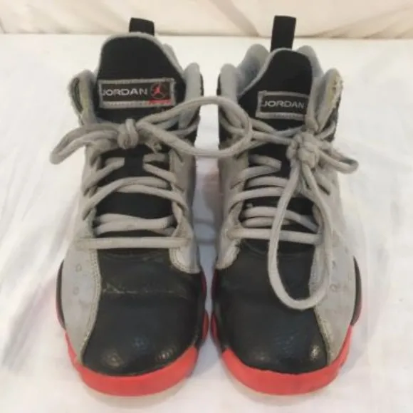 sz1.5Y NIKE AIR JORDANS GRAY ORANGE BLACK CHILDREN'S BASKETBALL SHOES NM 01044