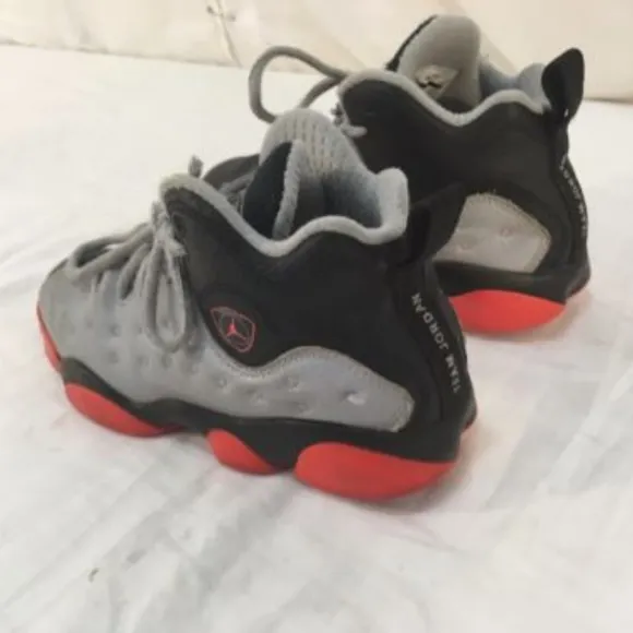 sz1.5Y NIKE AIR JORDANS GRAY ORANGE BLACK CHILDREN'S BASKETBALL SHOES NM 01044