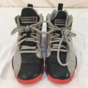 sz1.5Y NIKE AIR JORDANS GRAY ORANGE BLACK CHILDREN'S BASKETBALL SHOES NM 01044