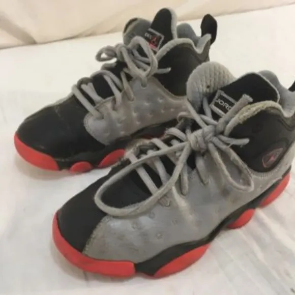 sz1.5Y NIKE AIR JORDANS GRAY ORANGE BLACK CHILDREN'S BASKETBALL SHOES NM 01044