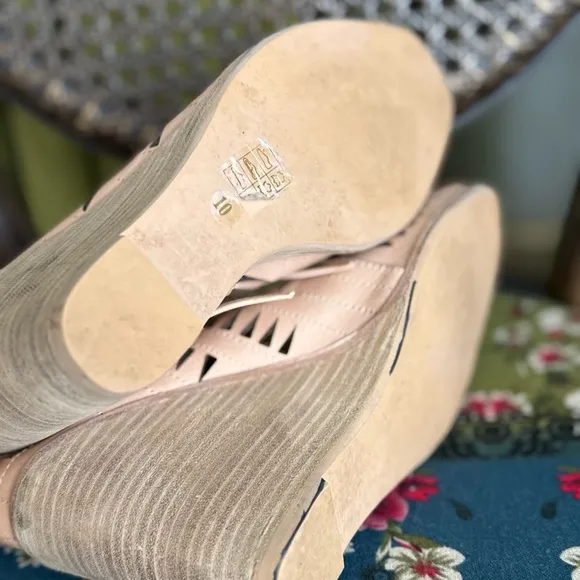 Tan laser cut perforated wedges leather shoes