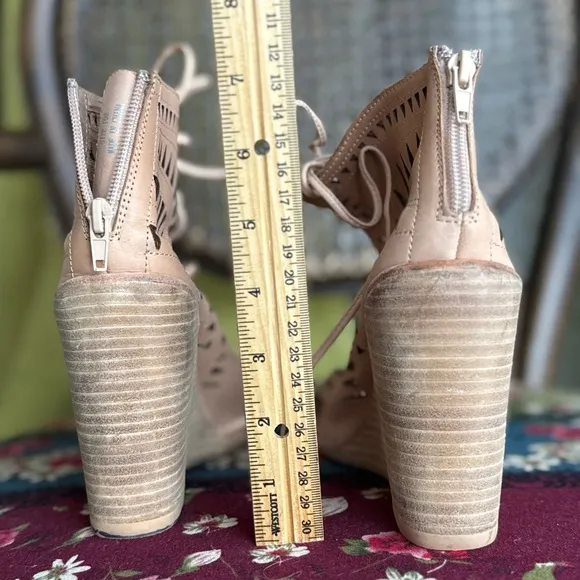 Tan laser cut perforated wedges leather shoes