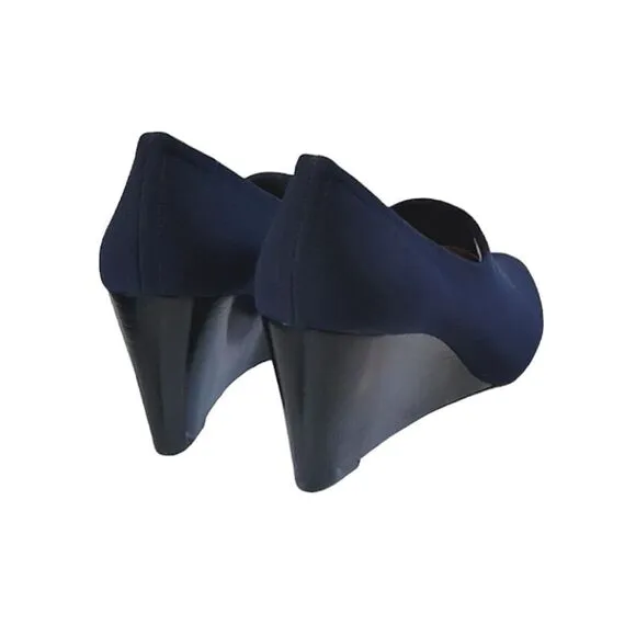 Taryn Rose Navy Blue Yvonne Pump Pointed Toe Wedge Shoes Size 8.5