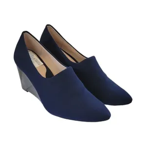 Taryn Rose Navy Blue Yvonne Pump Pointed Toe Wedge Shoes Size 8.5