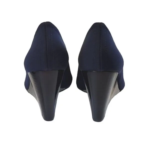 Taryn Rose Navy Blue Yvonne Pump Pointed Toe Wedge Shoes Size 8.5