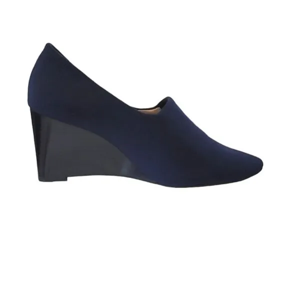 Taryn Rose Navy Blue Yvonne Pump Pointed Toe Wedge Shoes Size 8.5