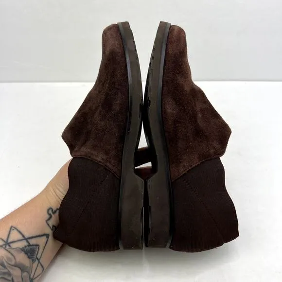 Taryn Rose Suede Stretch Back Slip On Shoes Dark Brown
