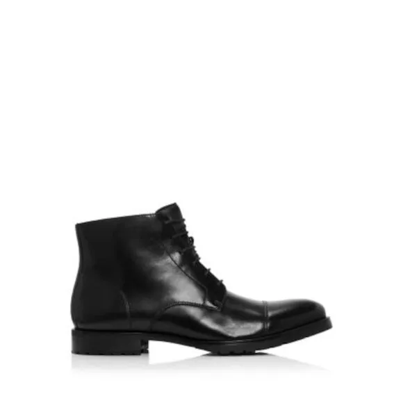 THE MENS STORE Mens Black Traction Cap Toe Block Heel Leather Boots Shoes 13