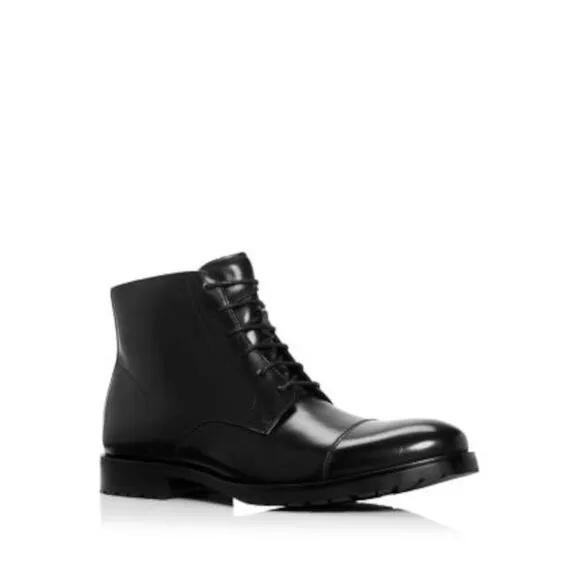 THE MENS STORE Mens Black Traction Sole Cap Toe Block Heel Boots Shoes 11