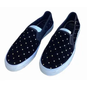 Title: Kate Spade x Keds Black Velvet Pull-On Sneakers Size 8 Rhinestone Detail