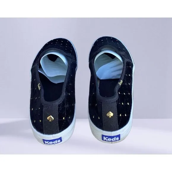 Title: Kate Spade x Keds Black Velvet Pull-On Sneakers Size 8 Rhinestone Detail