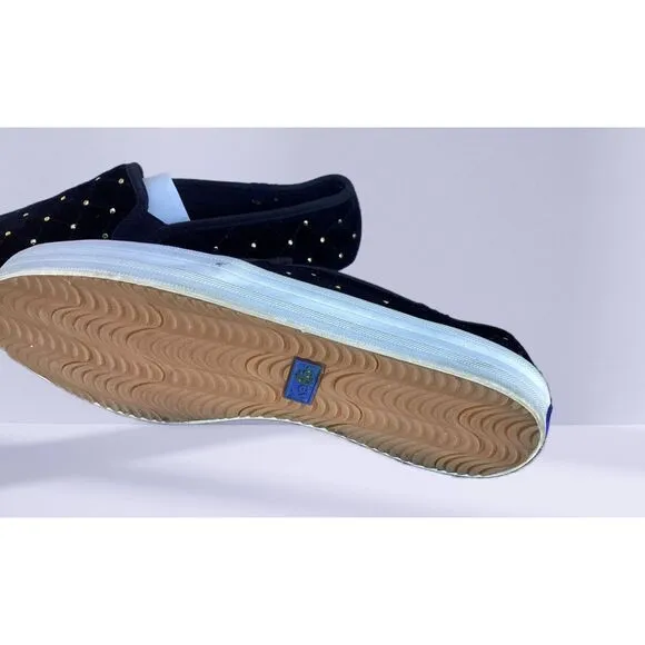 Title: Kate Spade x Keds Black Velvet Pull-On Sneakers Size 8 Rhinestone Detail