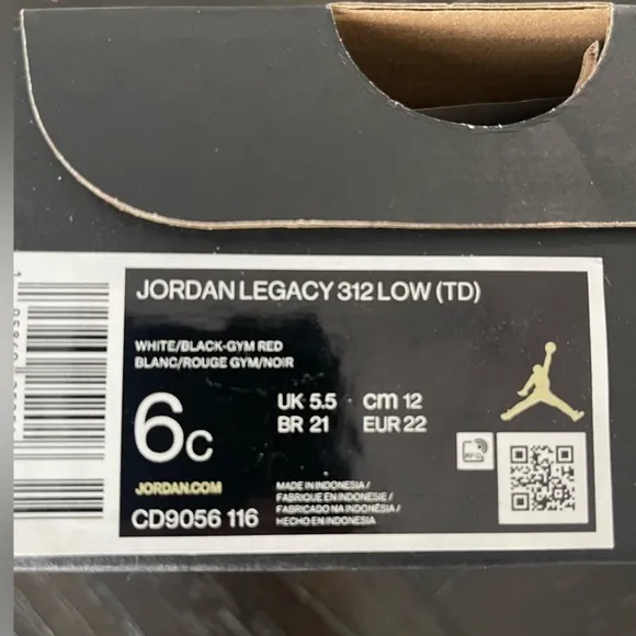 Toddler- Nike Air Jordan Legacy 312 Low Size 5.5 Sneaker Gym Boys Shoes
