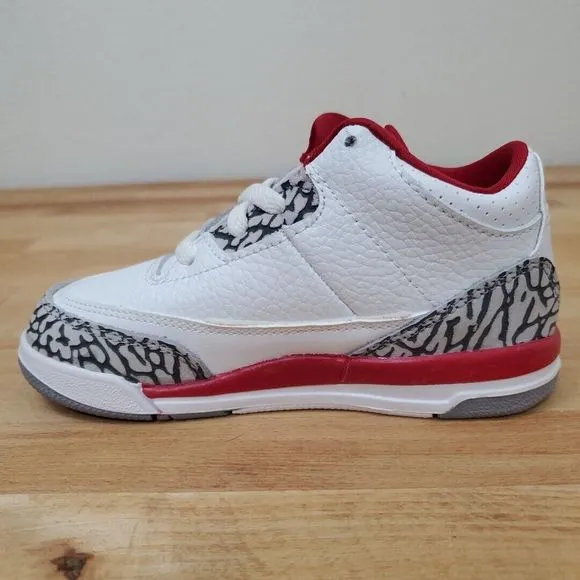 Toddlers Air Jordan 3 Retro (TD) Cardinal Sneakers White Red Size 10c Toddler