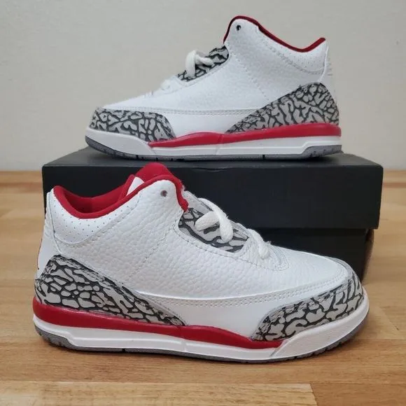 Toddlers Air Jordan 3 Retro (TD) Cardinal Sneakers White Red Size 10c Toddler
