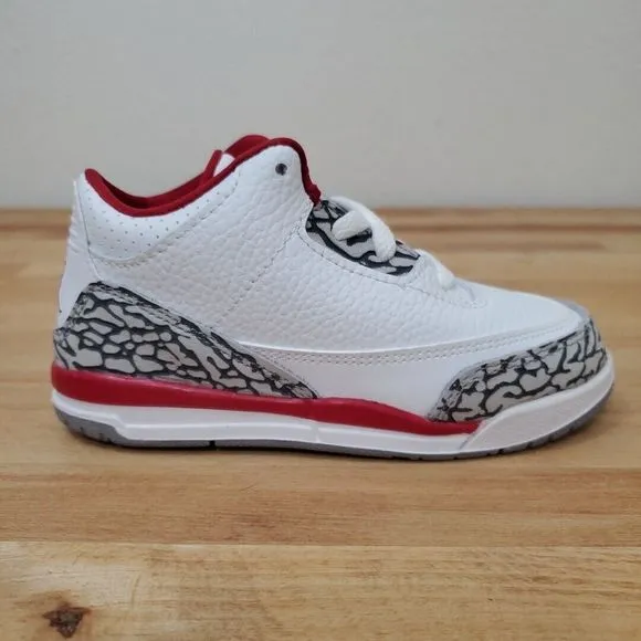 Toddlers Air Jordan 3 Retro (TD) Cardinal Sneakers White Red Size 10c Toddler
