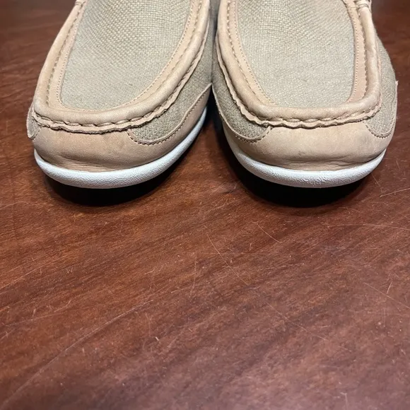 TOMMY BAHAMA 11 M Shoes Loafers Taormina Tan Canvas Linen Leather Trim Slip-on