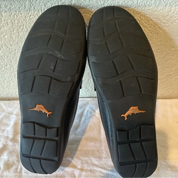 Tommy Bahama Black Leather Orion Venetian Slip-On Loafers