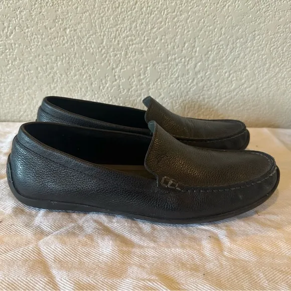 Tommy Bahama Black Leather Orion Venetian Slip-On Loafers