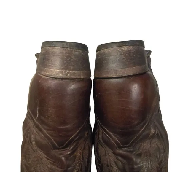 Tony Lama Mens Cowboy Boots Deep Burgundy Brown Leather mens 8.5 D READ