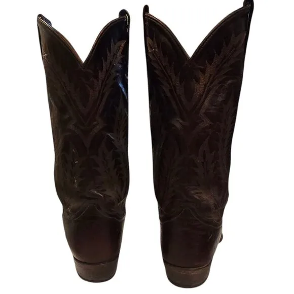 Tony Lama Mens Cowboy Boots Deep Burgundy Brown Leather mens 8.5 D READ