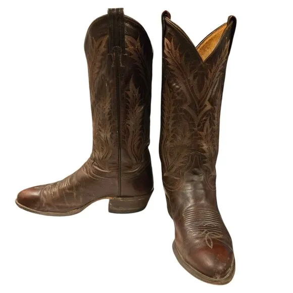 Tony Lama Mens Cowboy Boots Deep Burgundy Brown Leather mens 8.5 D READ