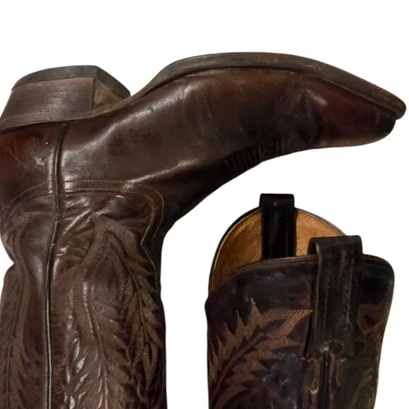 Tony Lama Mens Cowboy Boots Deep Burgundy Brown Leather mens 8.5 D READ