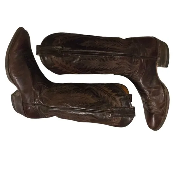 Tony Lama Mens Cowboy Boots Deep Burgundy Brown Leather mens 8.5 D READ