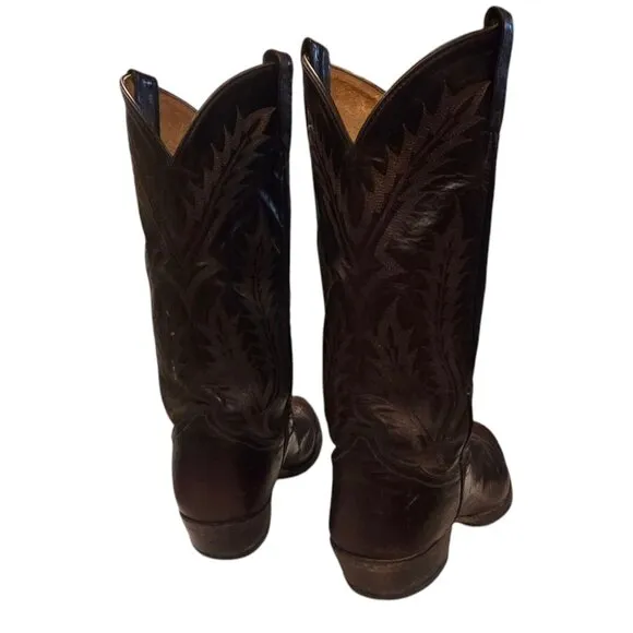 Tony Lama Mens Cowboy Boots Deep Burgundy Brown Leather mens 8.5 D READ