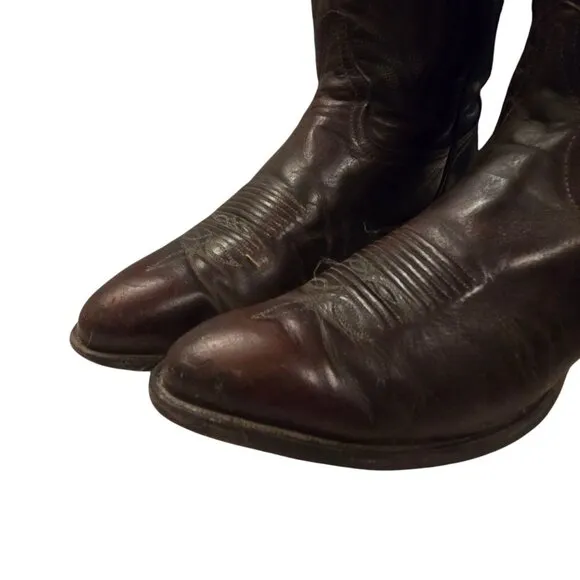 Tony Lama Mens Cowboy Boots Deep Burgundy Brown Leather mens 8.5 D READ