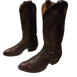 Tony Lama Mens Cowboy Boots Deep Burgundy Brown Leather mens 8.5 D READ