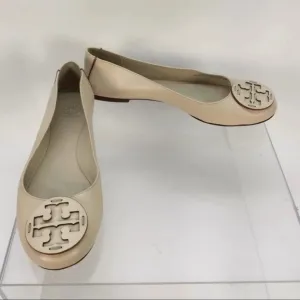 Tory Burch Beige Leather Slip-On Emblem Cap Ballet FlatsSize 9M
