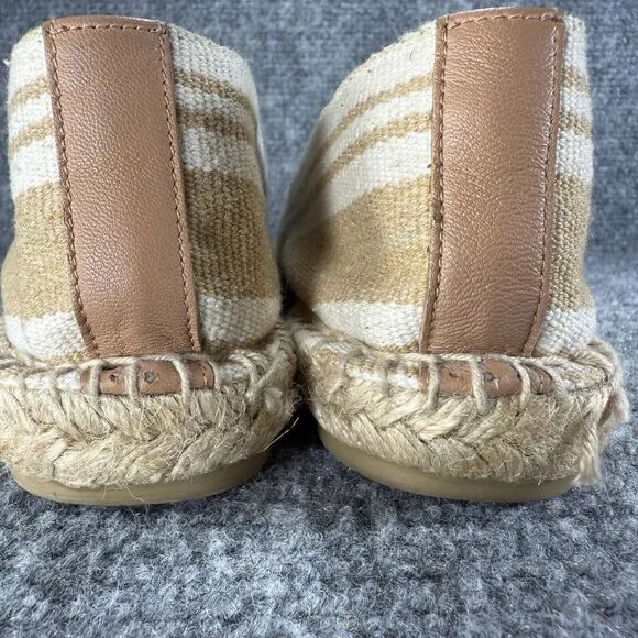 Tory Burch Espadrille Womens 9 Tan Orange Striped Slip On Shoes Logo