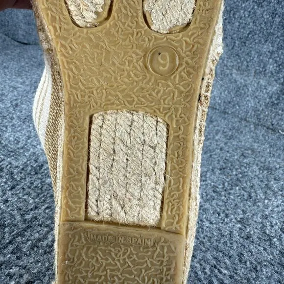 Tory Burch Espadrille Womens 9 Tan Orange Striped Slip On Shoes Logo