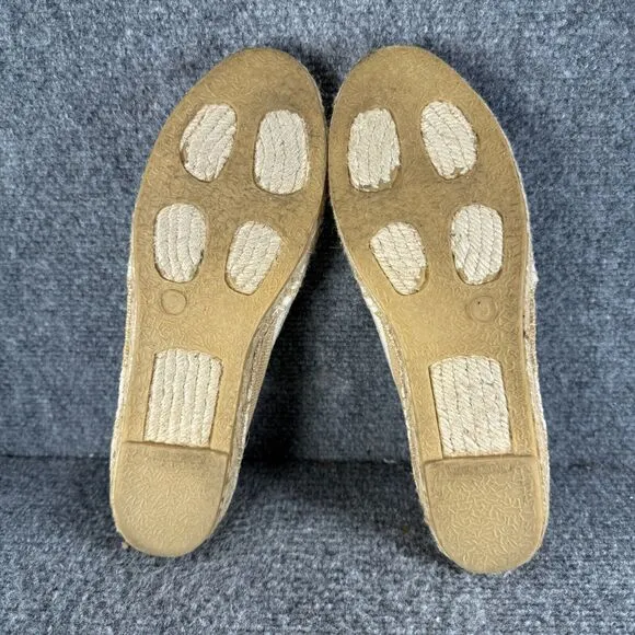 Tory Burch Espadrille Womens 9 Tan Orange Striped Slip On Shoes Logo