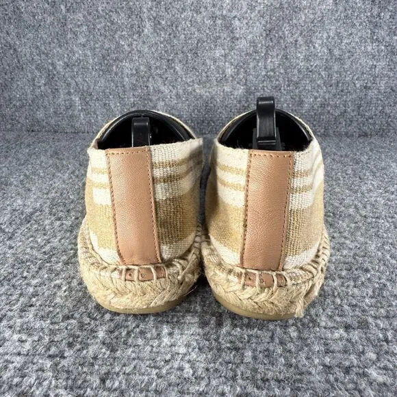 Tory Burch Espadrille Womens 9 Tan Orange Striped Slip On Shoes Logo