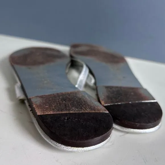 Tory Burch flip-flop slide size 7.5 silver fish beaded ocean mermaid ￼
