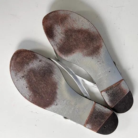 Tory Burch flip-flop slide size 7.5 silver fish beaded ocean mermaid ￼