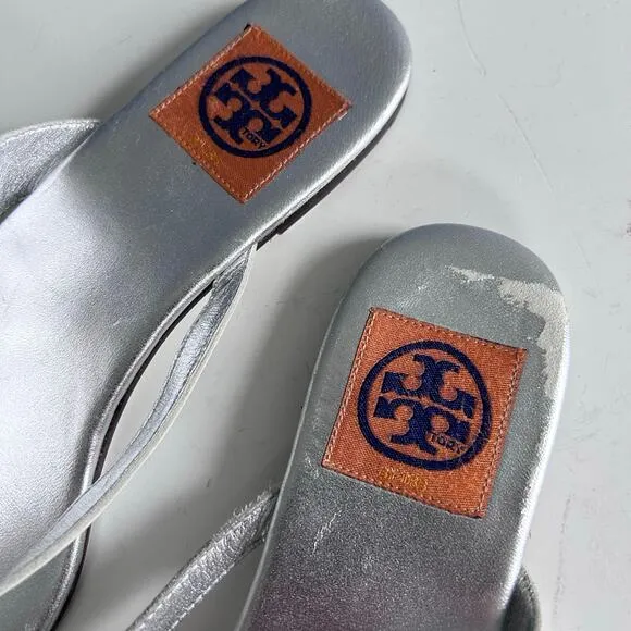 Tory Burch flip-flop slide size 7.5 silver fish beaded ocean mermaid ￼