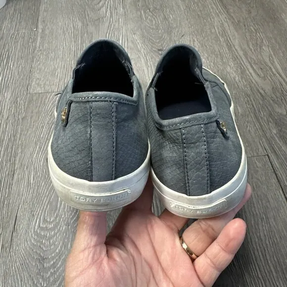 Tory Burch Floyd Snakeskin Embossed Blue Slip On Sneakers Shoes Women’s Size 8