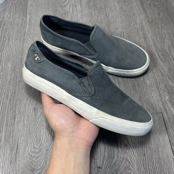 Tory Burch Floyd Snakeskin Embossed Blue Slip On Sneakers Shoes Women’s Size 8