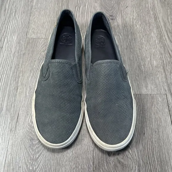 Tory Burch Floyd Snakeskin Embossed Blue Slip On Sneakers Shoes Women’s Size 8