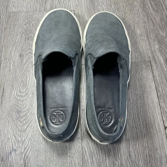 Tory Burch Floyd Snakeskin Embossed Blue Slip On Sneakers Shoes Women’s Size 8