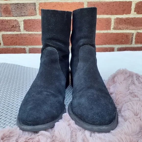 Tory Burch Siena Suede Mid Ankle Boots Leather Booties 6 Black Blogger Fave