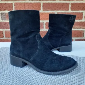 Tory Burch Siena Suede Mid Ankle Boots Leather Booties 6 Black Blogger Fave